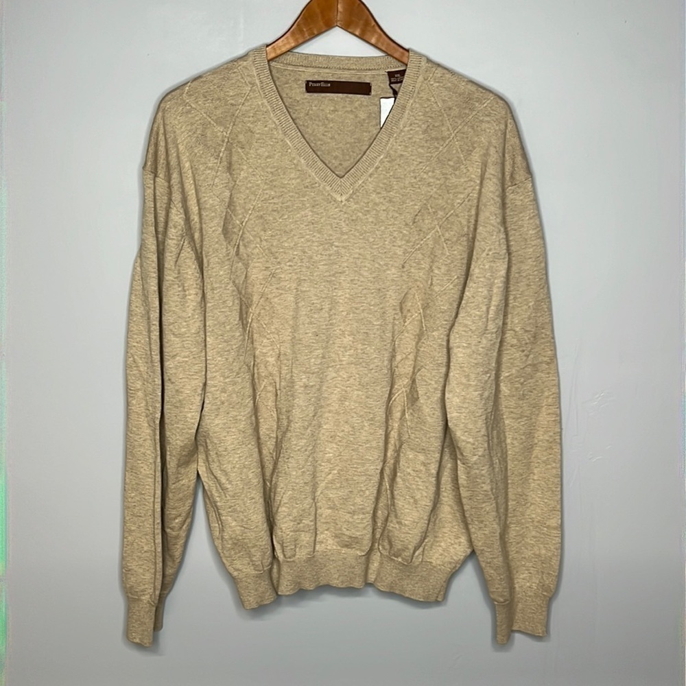 PERRY ELLIS PRINCIPLES V NECK SWEATER XXL SANDBAR HEATHER